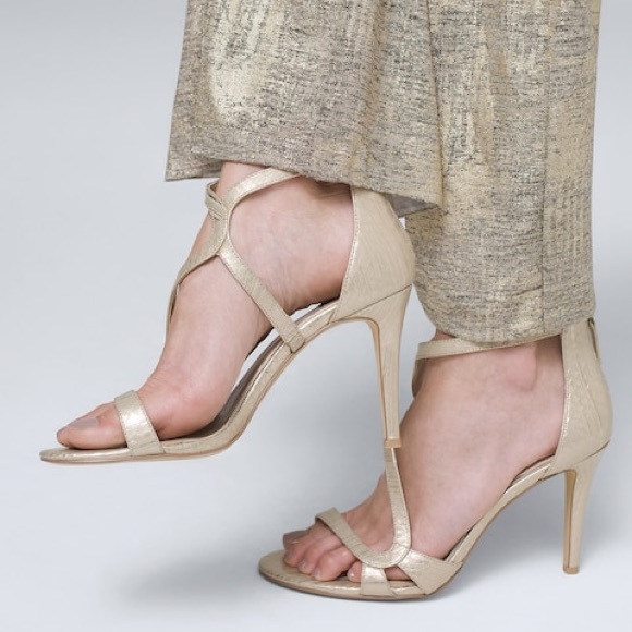 EMBOSSED STRAPPY METALLIC LEATHER HEELS - Picture 3 of 3